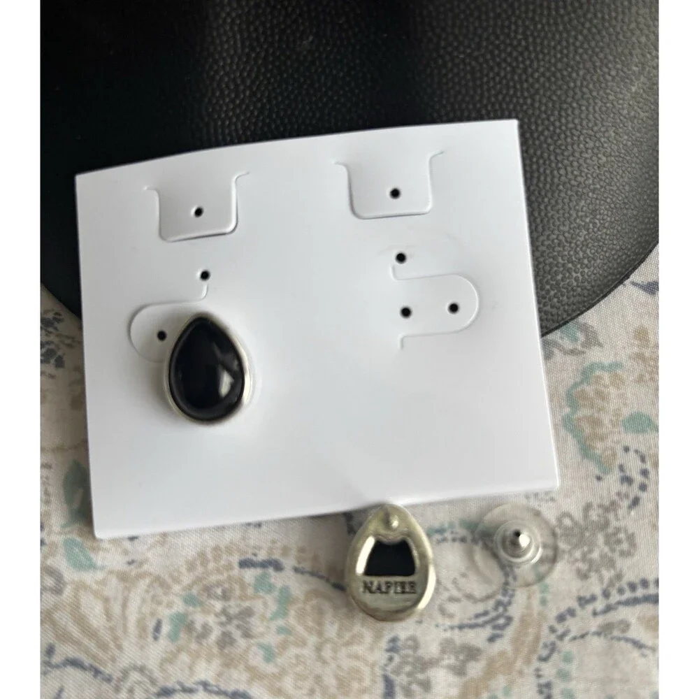 NAPIER Vintage Women's Earrings Silver Black Drops
